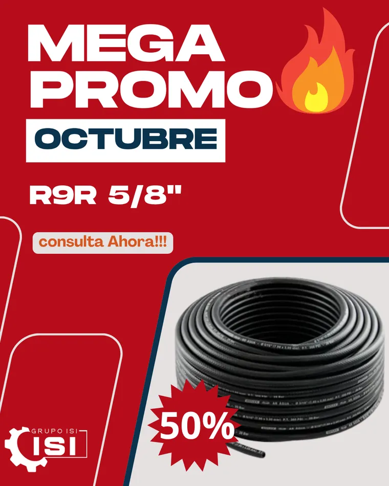 Mega promo: manguera R9R 5/8" con 50% de descuento. Consultá ahora.